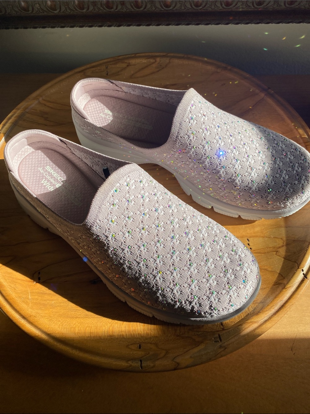 Skechers Sparkle Slip-On Knit Mules in Light Lavender
